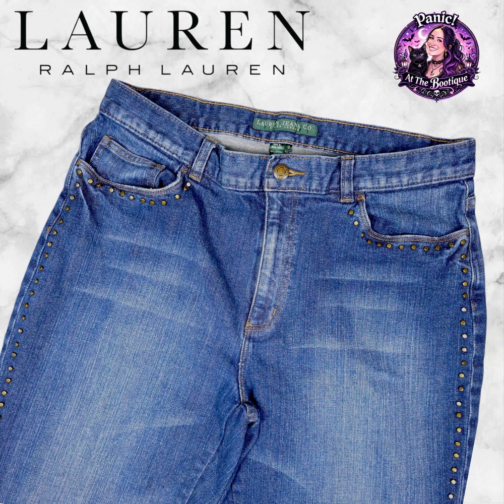 Lauren Ralph Lauren Studded Jeans Women 12 Blue Cotton Bootcut Embellished Denim